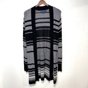 Apt. 9 Open Front Longline Cardigan Black Gray Striped Knit Sweater Womens Large